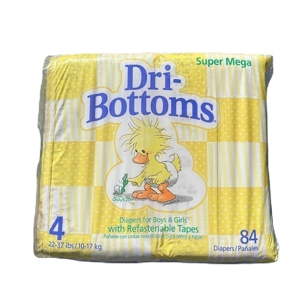 Vintage Dri Bottoms Diapers Suzy’s Zoo Sz 4 84 Count New Sealed Package Straps